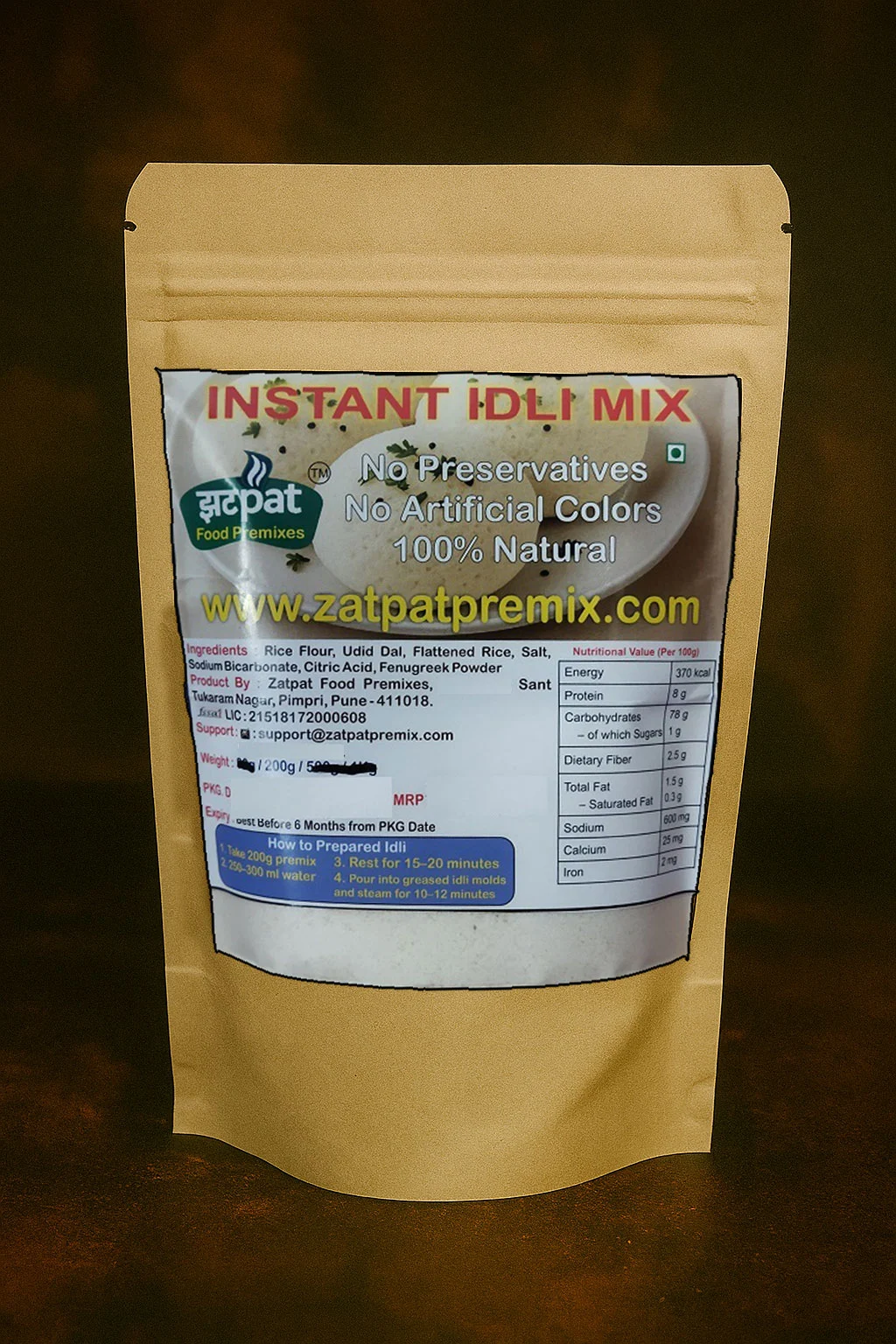 Instant Idli Premix by Zatpat Food Premixes β ready-to-cook mix for soft and fluffy South Indian idlis, no preservatives, pure vegetarian breakfast mix