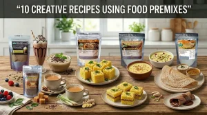 Creative recipes made using Zatpat food premixes including chocolate milkshake, jaggery tea, dosa pizza, idli, chocolate cake and pancakes