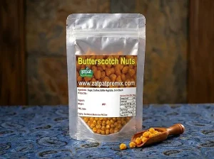 Butterscotch coated nuts 100g, 200g in zip pouch – crunchy sweet flavored snack