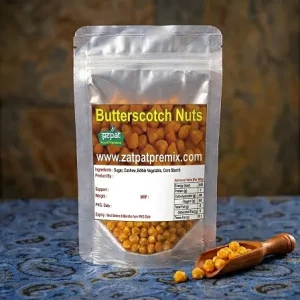 Butterscotch coated nuts 100g, 200g in zip pouch – crunchy sweet flavored snack